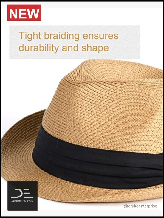 Foldable Paper Straw Fedora Sun Hat with Chin Strap UPF 80+ main image 6